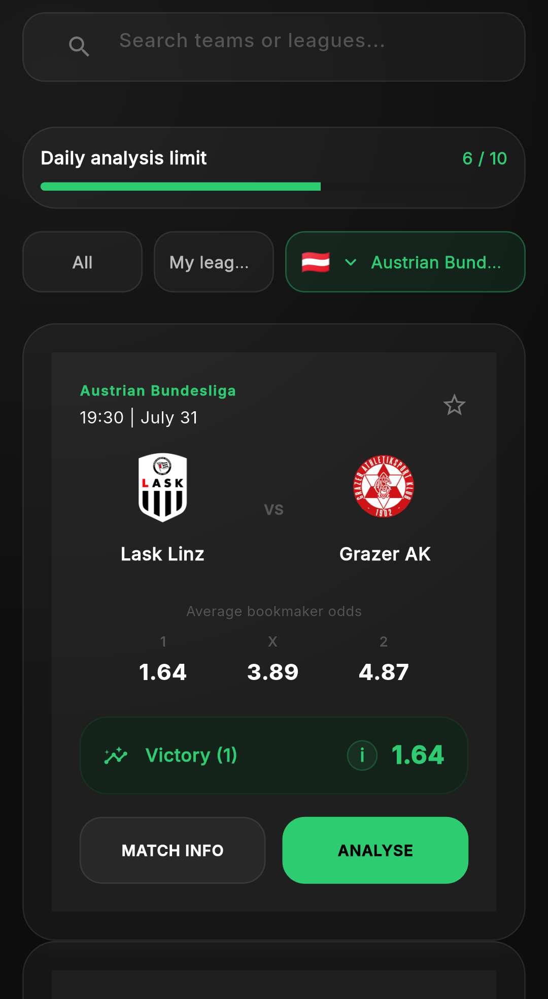 ValueBet Value Finder app screen